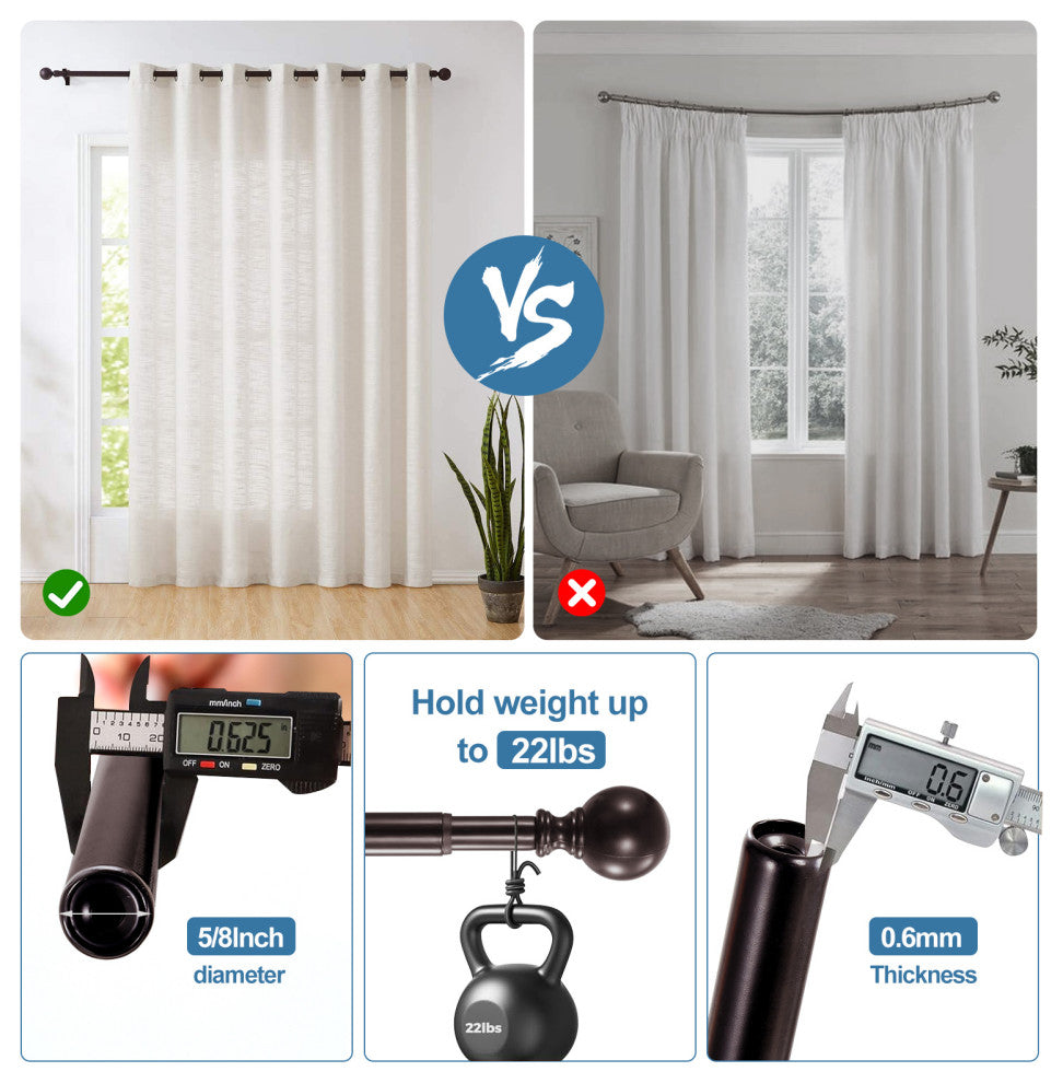 Ball Adjustable Double Curtain Rod Set, 5/8", Bronze, 48"-84"