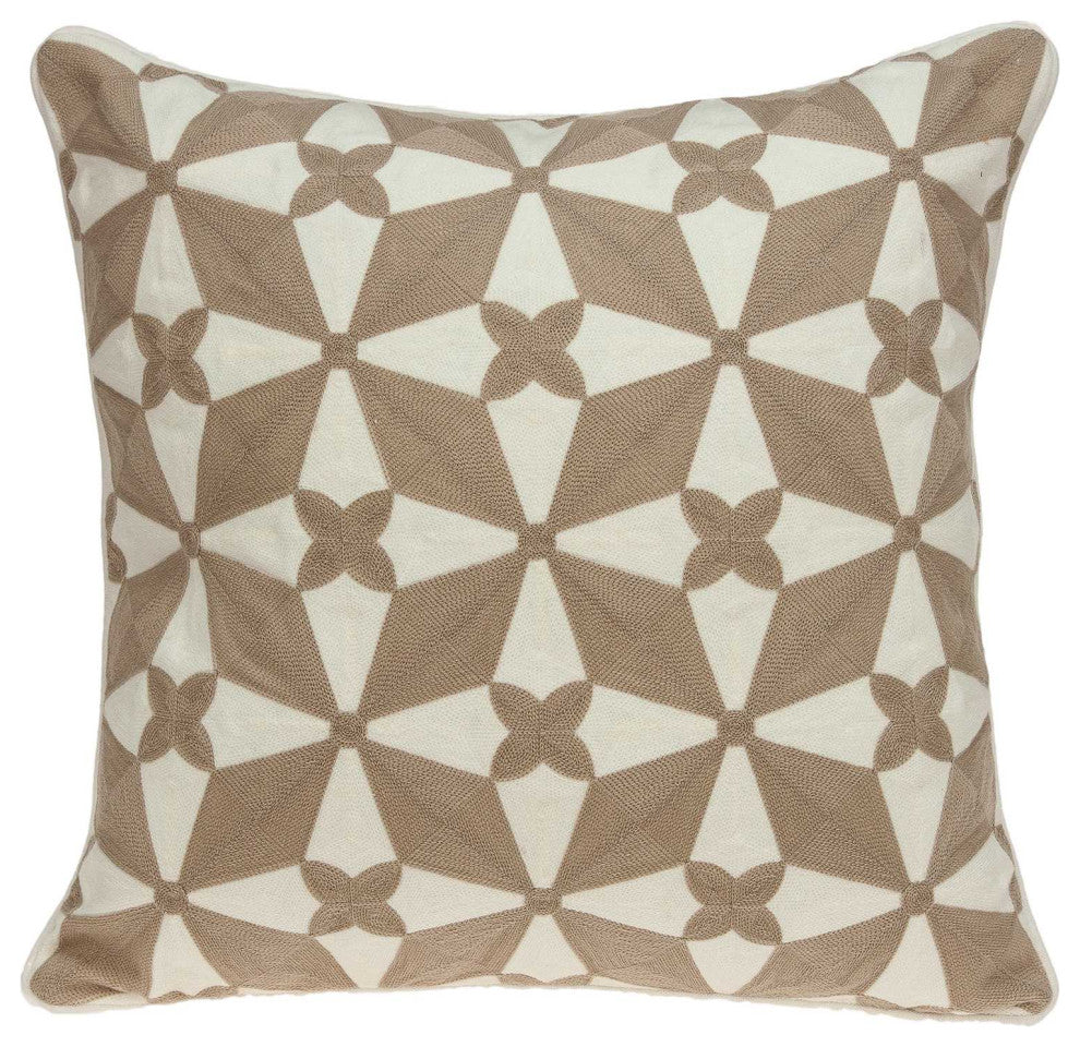 HomeRoots 20" x 0.5" x 20" Transitional Beige and White Accent Pillow Cover