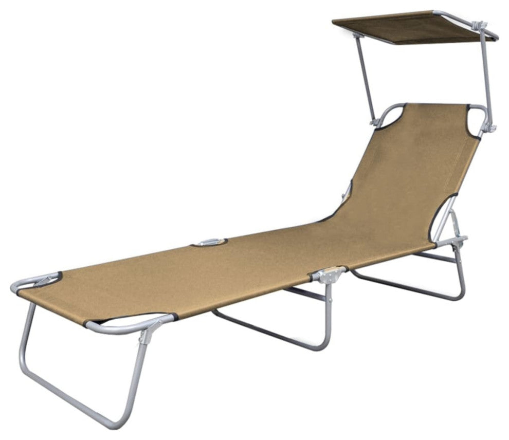 vidaXL Folding Sun Lounger With Canopy Steel Taupe