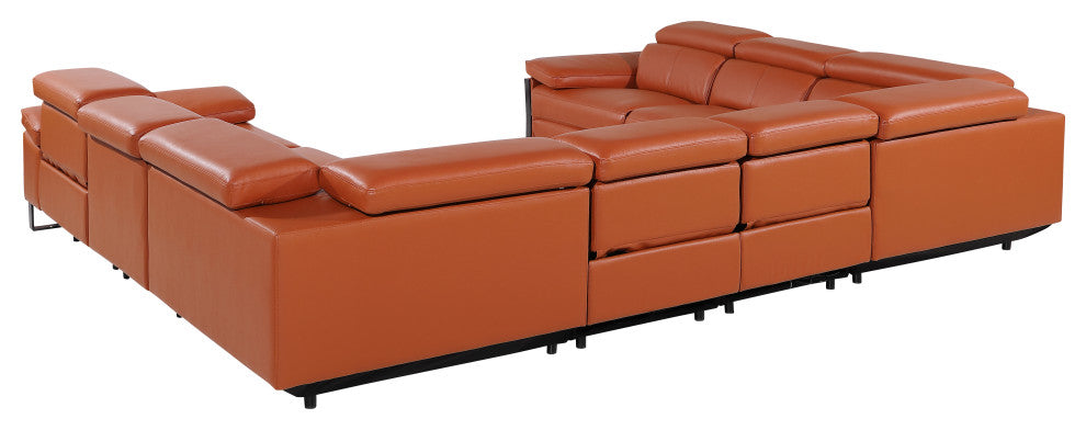 Antonio Italian Leather 8-Piece U-Shaped Power Reclining Sectional, Camel