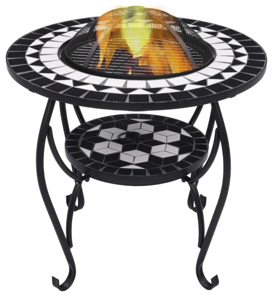 vidaXL Mosaic Fire Pit Table Black/White 26.8" Ceramic