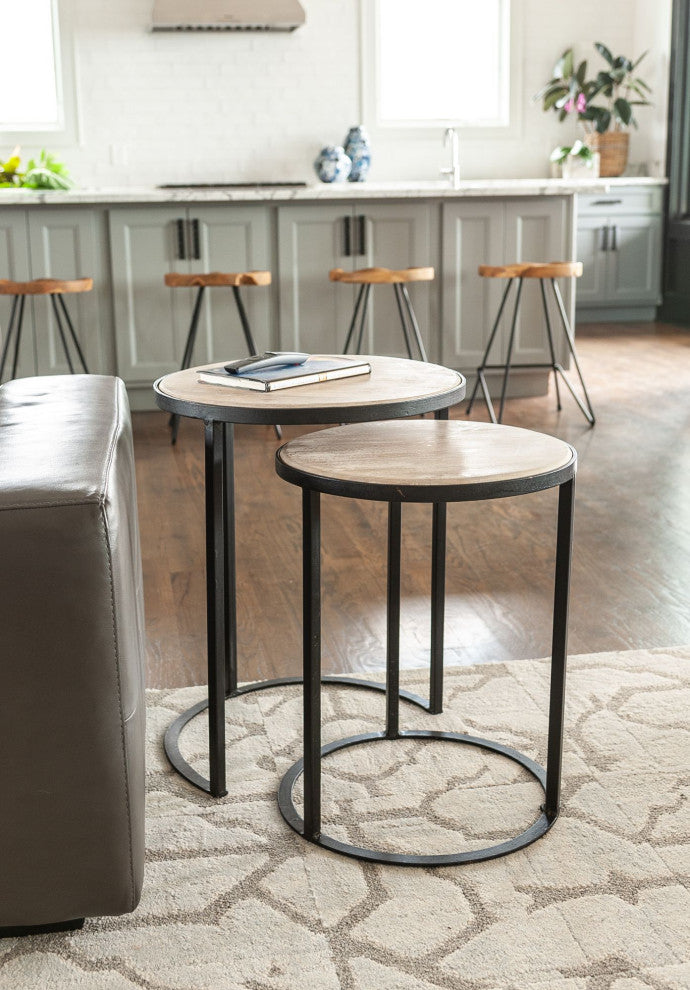 East at Main Mango Wood and Black Iron Nesting Tables (Set of 2)