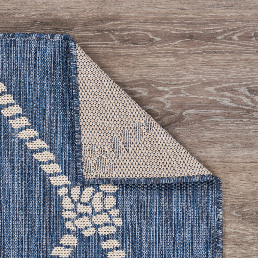 8" x 10" Round Navy Knot Indoor Outdoor Area Rug