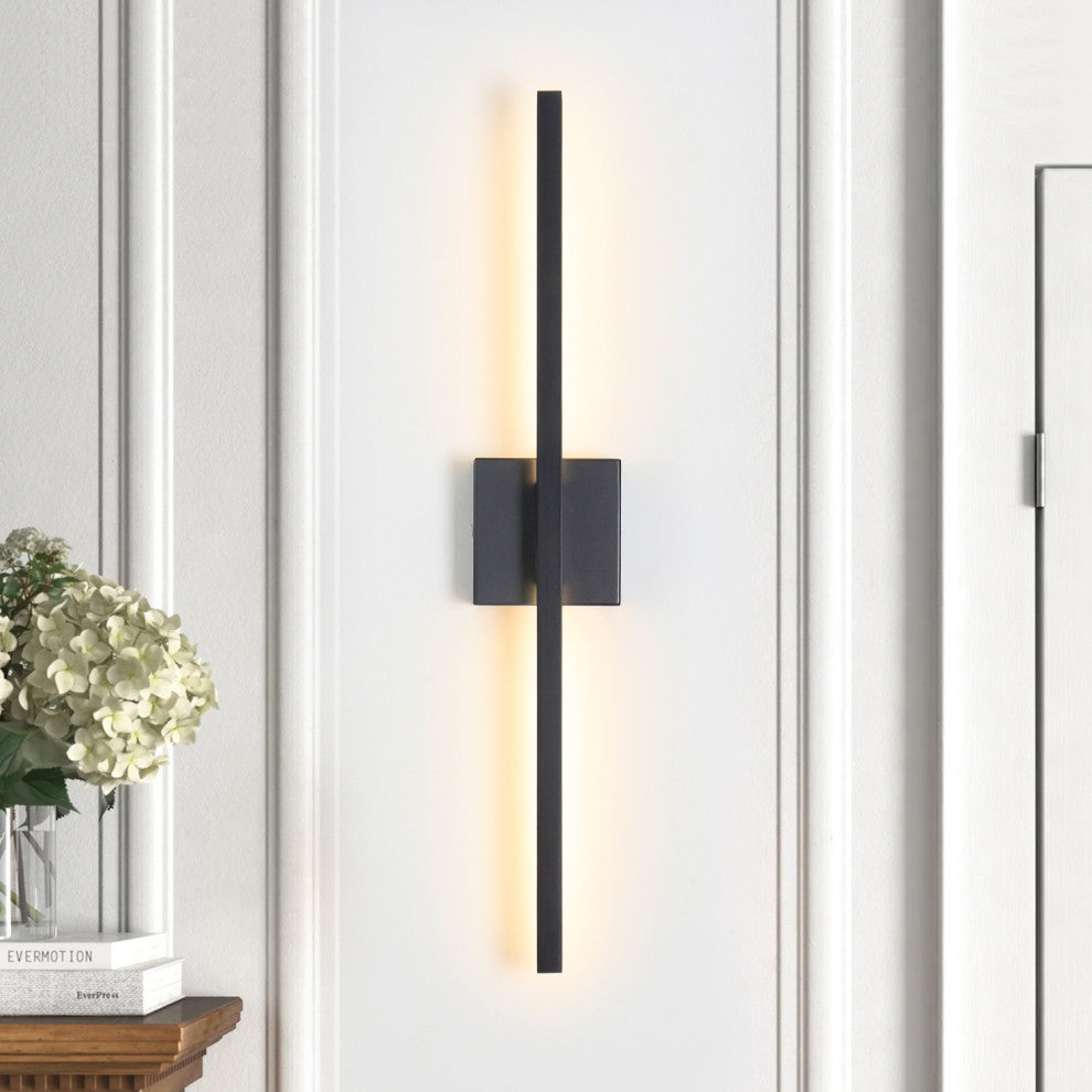 Modern LED Wall Sconces Triac Dimming Aluminum LED Flush Mounted Sconce, Black, 27.5"hx4.7"wx2.9"d