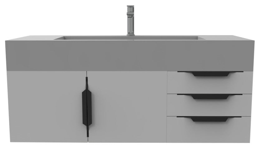 CastelloUSA Nile 48" Wall Mounted Vanity Set, Gray, Gray Top, Black Handles