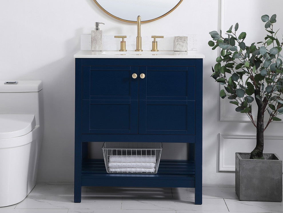 Tobias 30" Single Bathroom Vanity, Blue With Backsplash