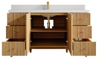 Pasadena Oak 60" Single Bathroom Vanity, White 2" Carrara Quartz