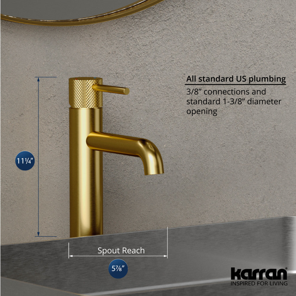 Karran 1-Handle 1-Hole Vessel Faucet With Pop-up Drain, Brushed Gold