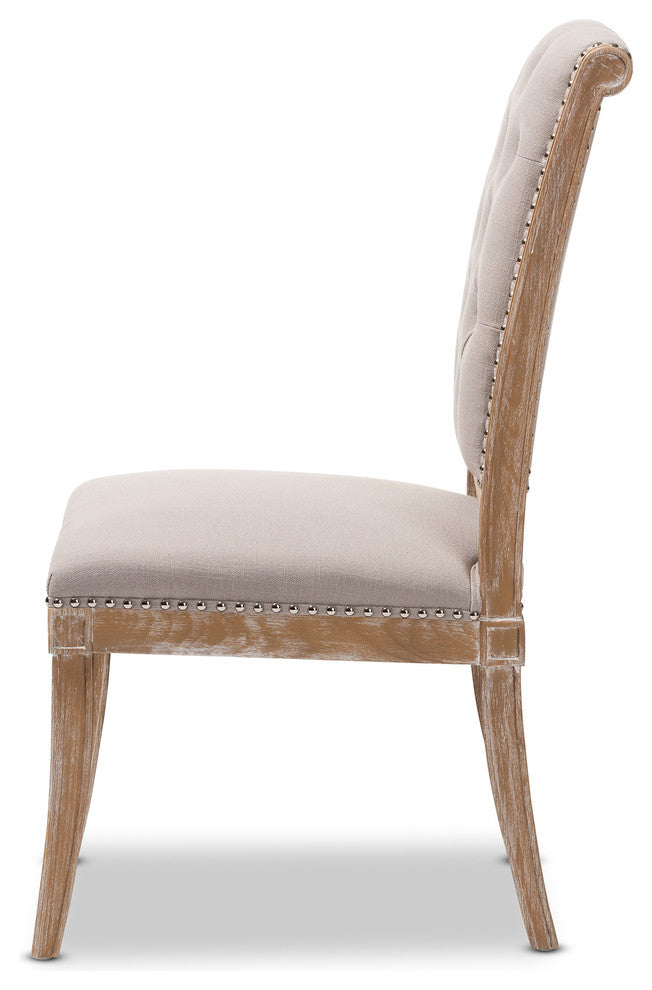 Charmant Provincial Beige Upholstered Weathered Oak Finished Wood Dining Chair