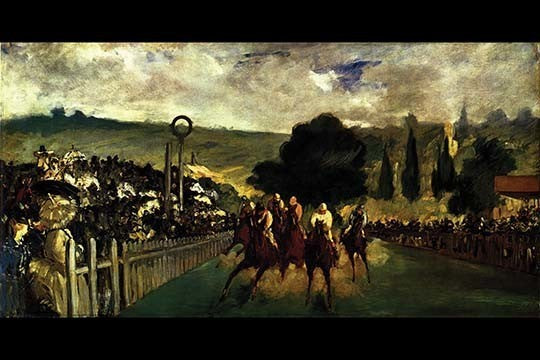 Race at Longchamp by Edouard Manet - Gallery Wrapped Canvas Art 28" x 42"