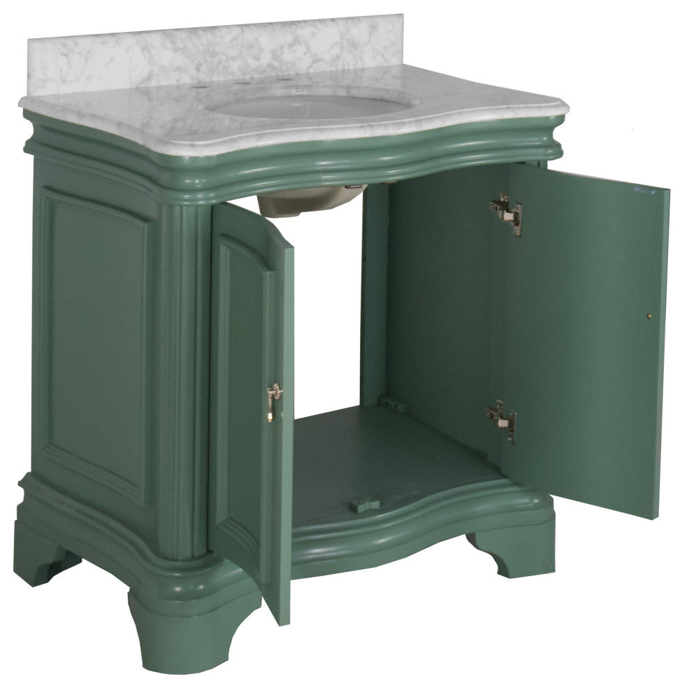 Katherine 36" Bath Vanity, Sage Green, Carrara Marble