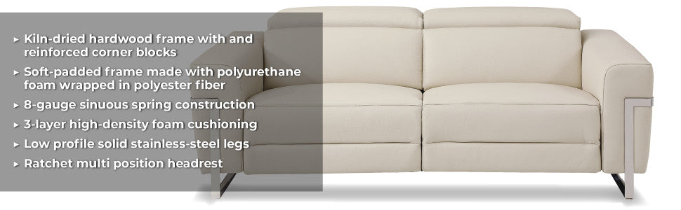 Prato Genuine Italian Leather Modern Sofa and Loveseat, Dark Gray