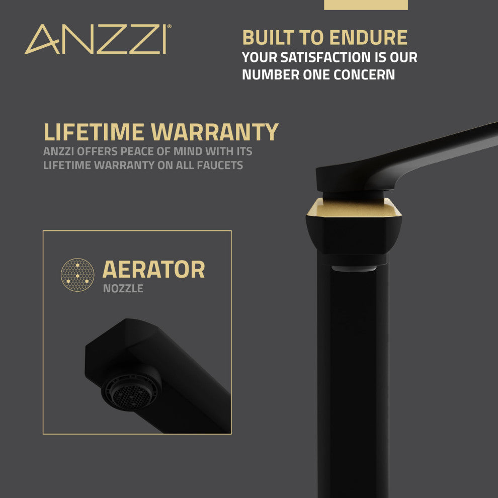 1-Handle Bathroom Vessel Sink Faucet, Matte Black and Brushed Gold