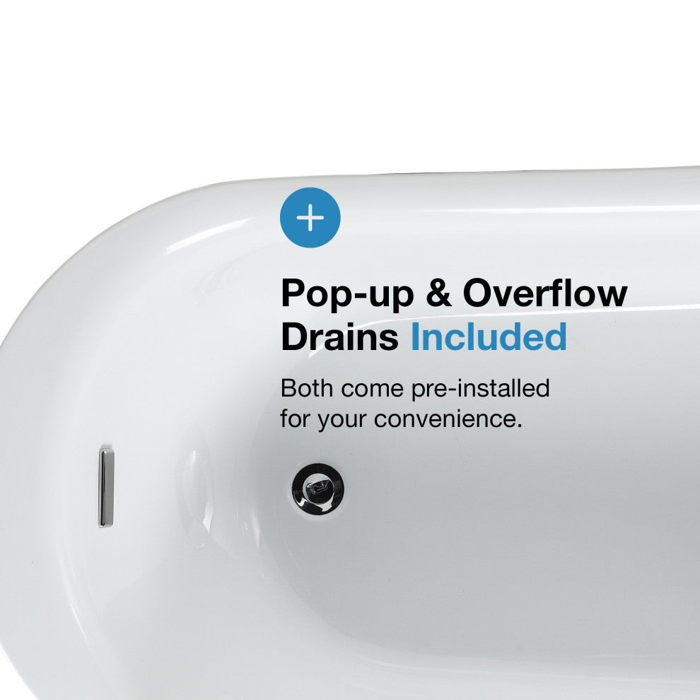 OVE Decors Rachel 70" Freestanding Bathtub With Pop-up and Overflow, Chrome