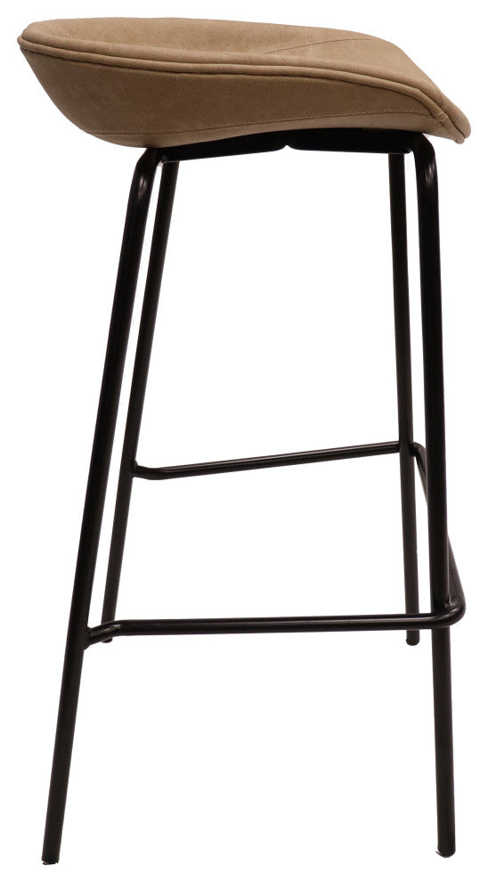 LeisureMod Servos Barstool With Faux Leather Seat and Iron Frame Set of 2, Sand Brown