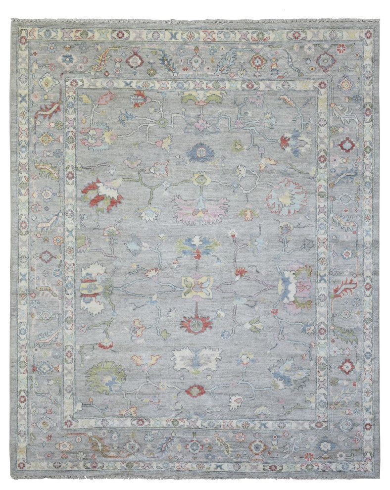 Light Gray, Hand Knotted Afghan Angora Oushak, Soft Wool Rug, 8'1"x10'1"