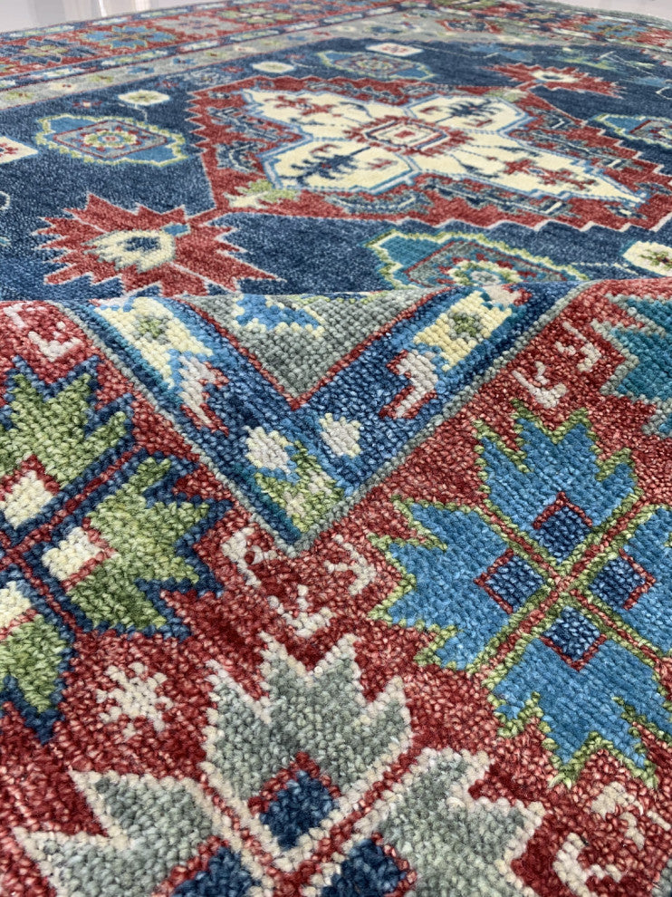 Hand Knotted Wool DENIM BLUE/Red Traditional Classic Serapi Rug, 6'x9'