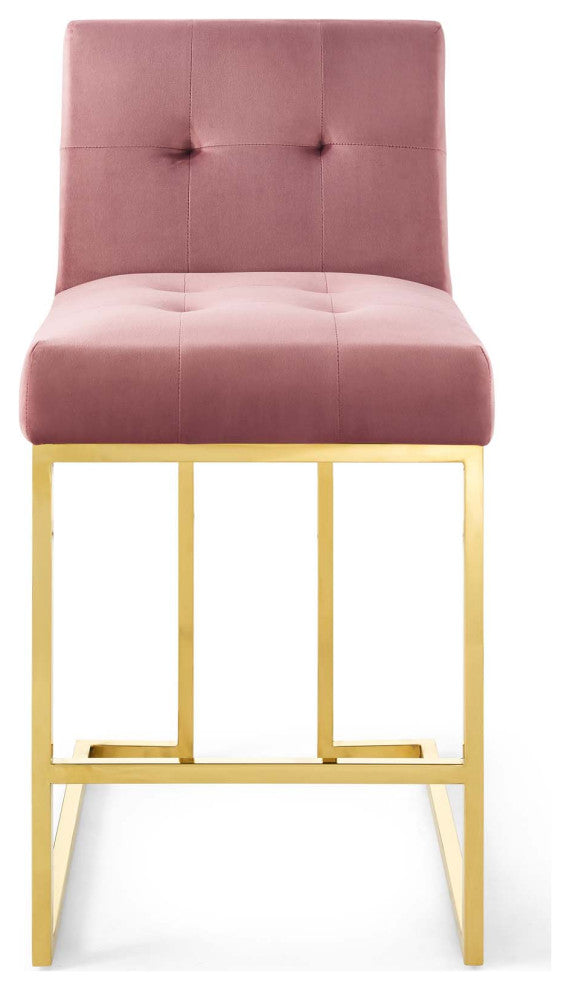 Counter Stool Chair, Velvet, Metal, Gold Pink, Modern, Bar Pub Bistro Restaurant