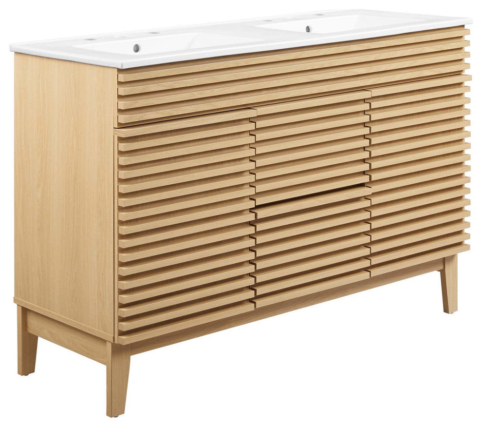 Render 48" Double Sink Bathroom Vanity, Oak White