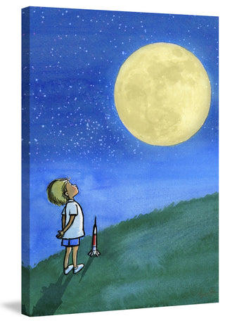 "Boy and Moon" Painting Print on Wrapped Canvas