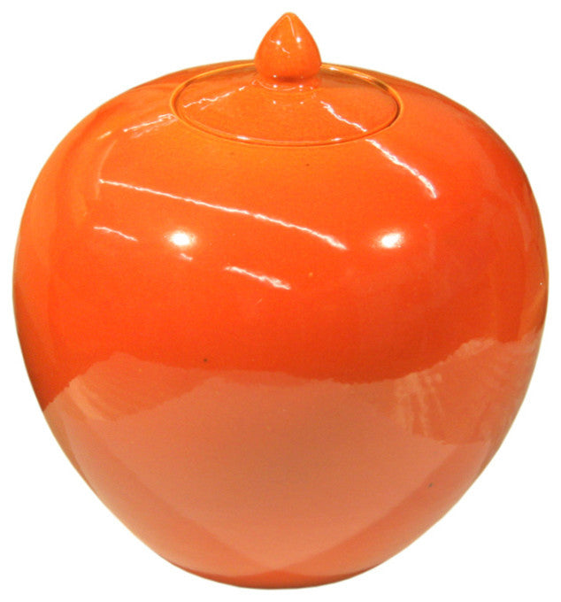 Orange Crackle Porcelain Melon Jar