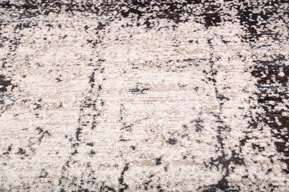Transitional Distressed Oriental Stripes Area Rug, Beige, 6x9''