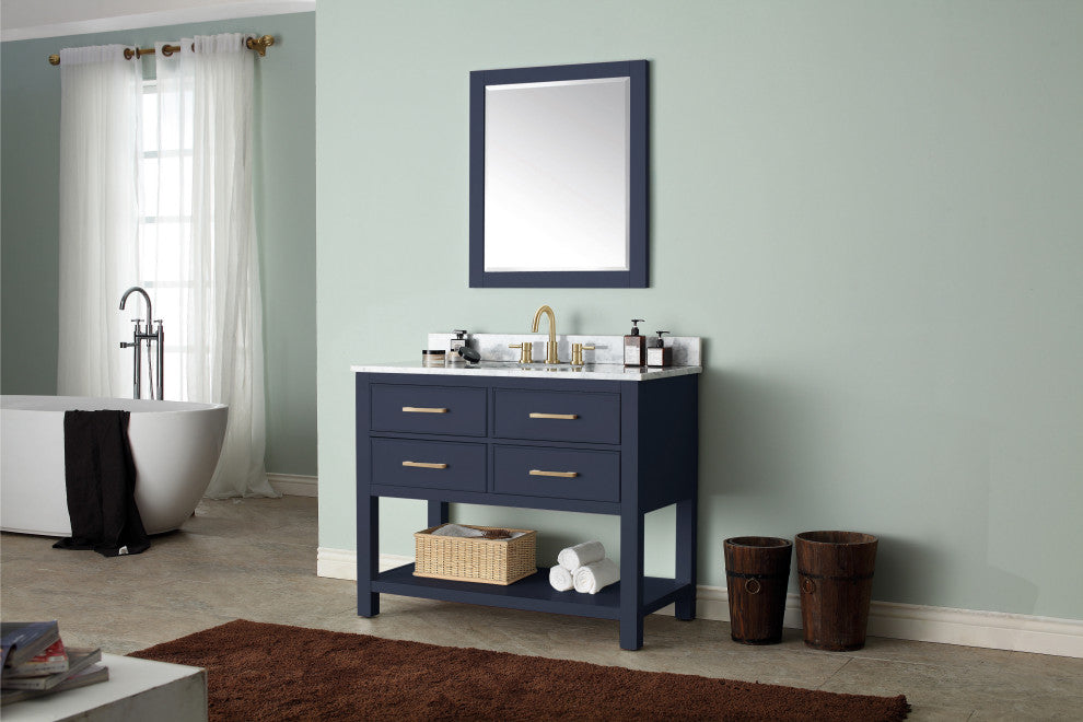 Avanity Brooks Bath Vanity, Navy Blue With Top and Sink, 42", Carrara White Marb