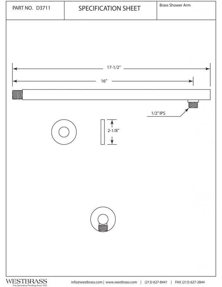 1/2" Ips X 16" Round 90-Degree Rain Arm With Flange In Polished Nickel