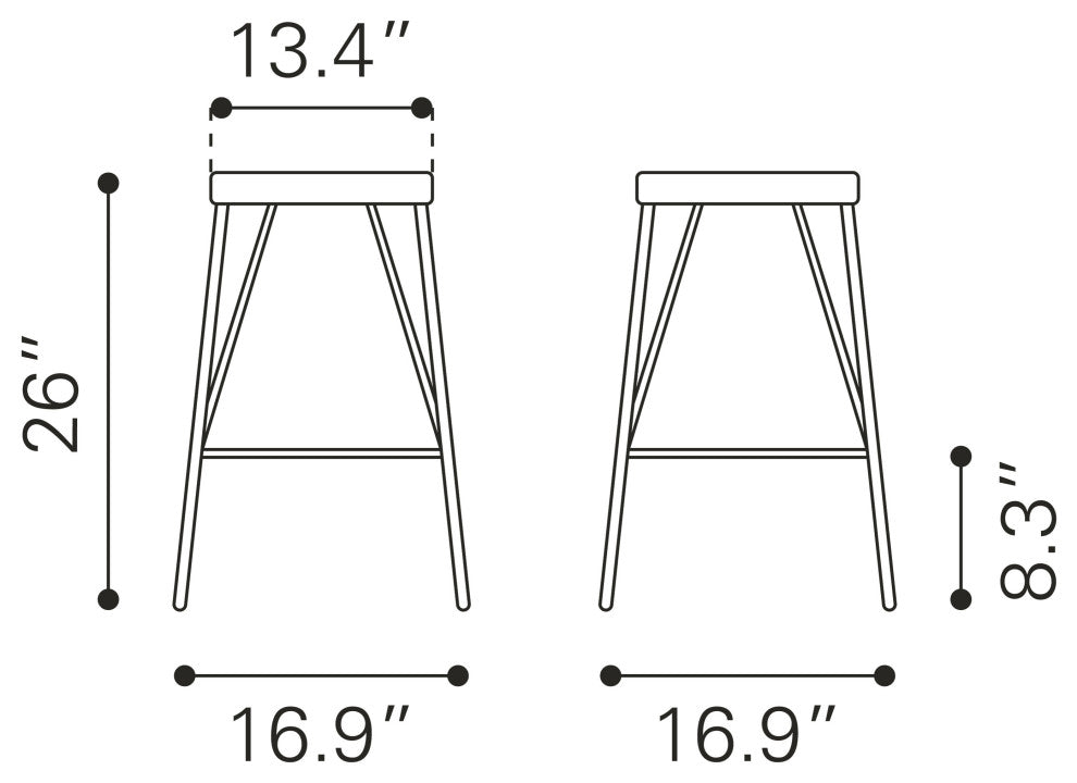 Samuel Counter Stool, Set of 2 Vintage Black