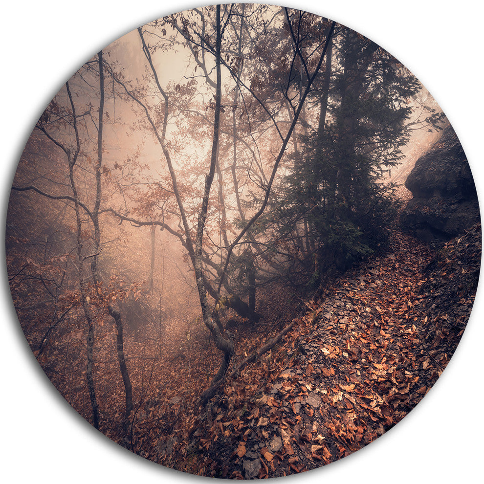 Vintage Style Leaves And Trees, Landscape Photo Disc Metal Artwork, 23"