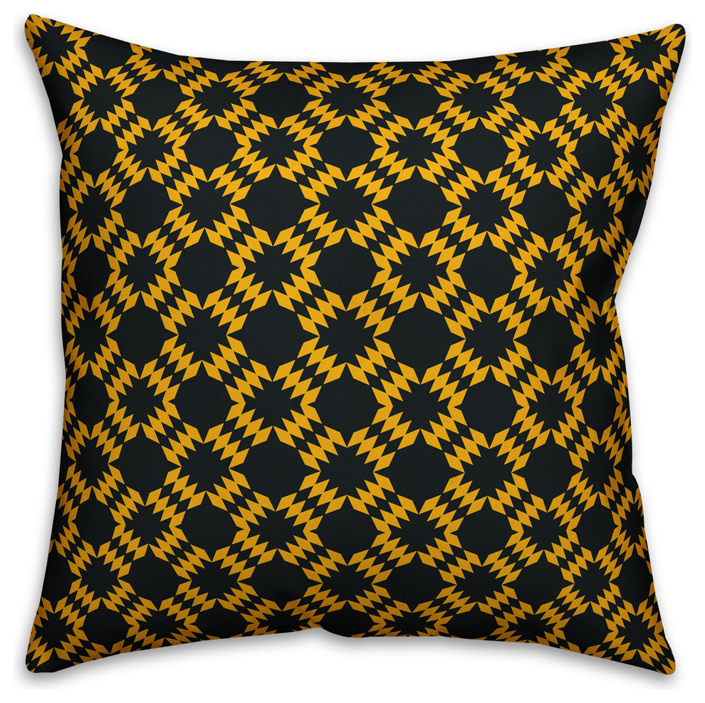 Folk Southwestern Pattern, Yellow Throw Pillow Cover, 16"x16"