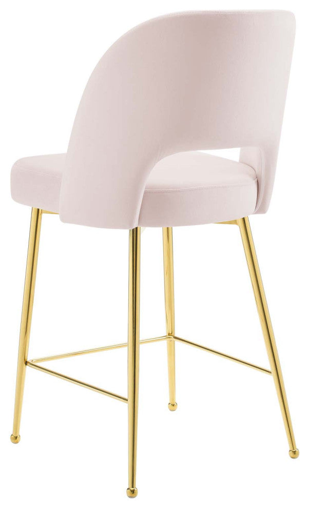Counter Stool Chair, Velvet, Metal, Pink, Modern, Bar Pub Cafe Bistro Restaurant