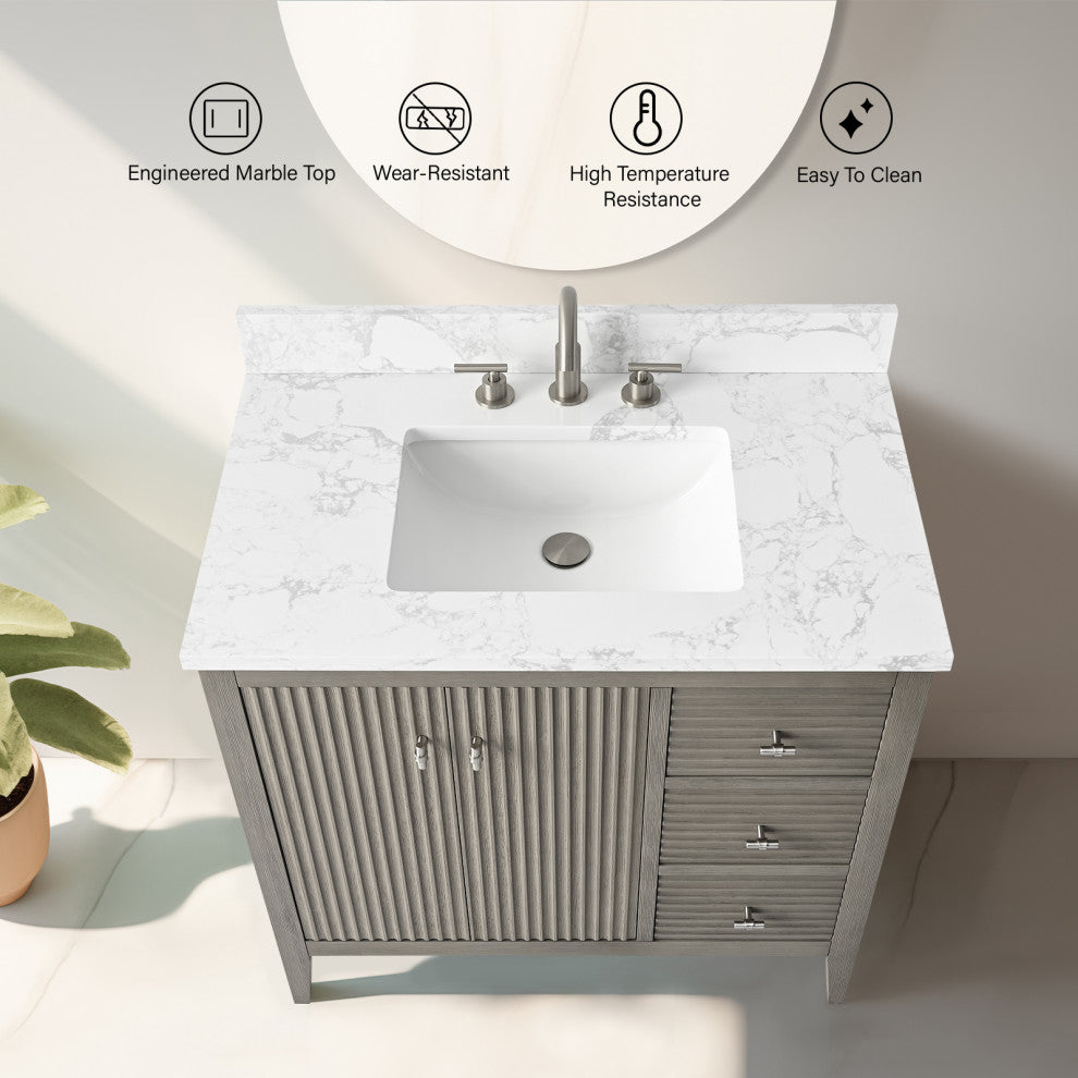 Vanity Art Freestanding Vanity, Driftwood Gray, 36", Single Sink, Brushed Nickel