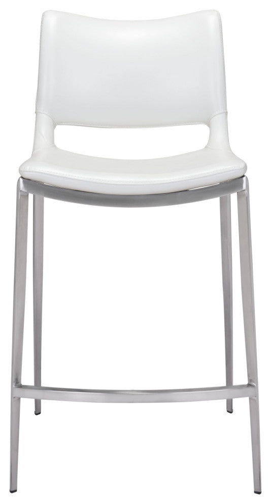 Counter Stool Chair, Set of 2, Faux Vinyl Leather, Steel, White, Silver, Cafe