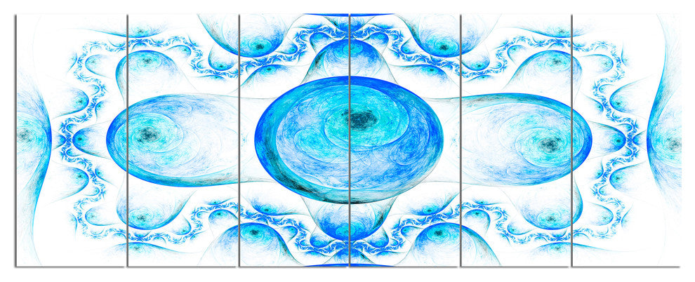 Blue Exotic Fractal Pattern, Abstract Art on Canvas, 70"x28", 6 Panels