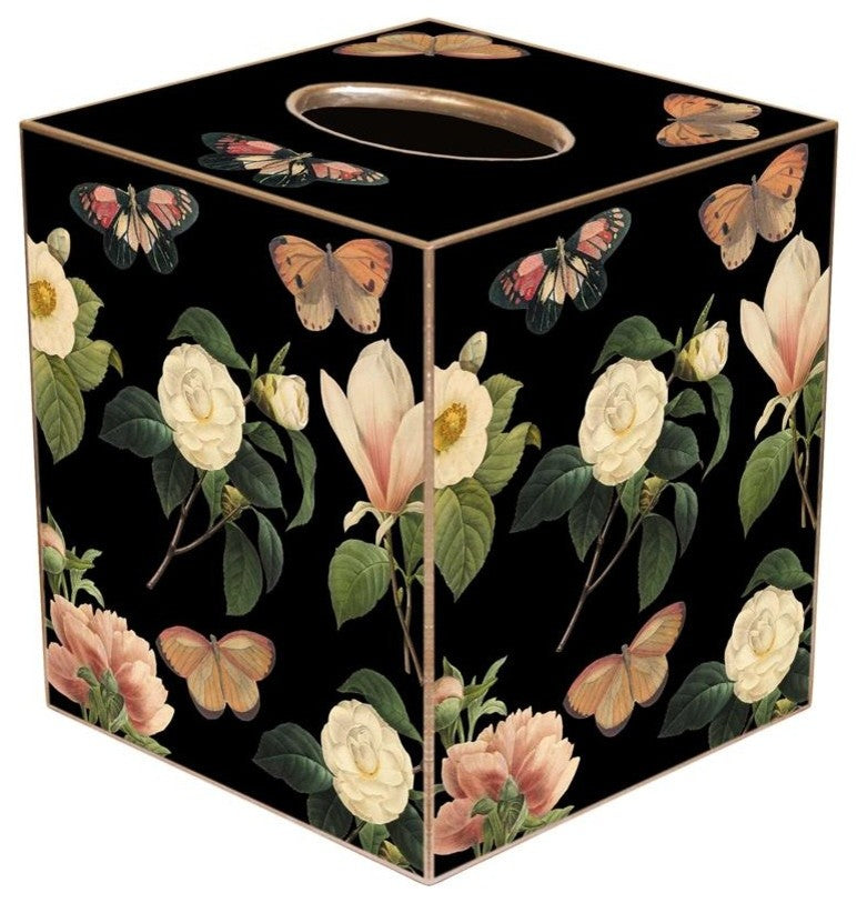 TB1117 - Floral 1 on Black Tissue Box Cover