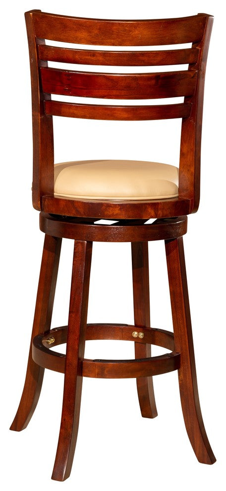 DTY Indoor Living Granby Slat Back  Swivel Stool, 30" Bar Stool, Cherry, Bone Leather