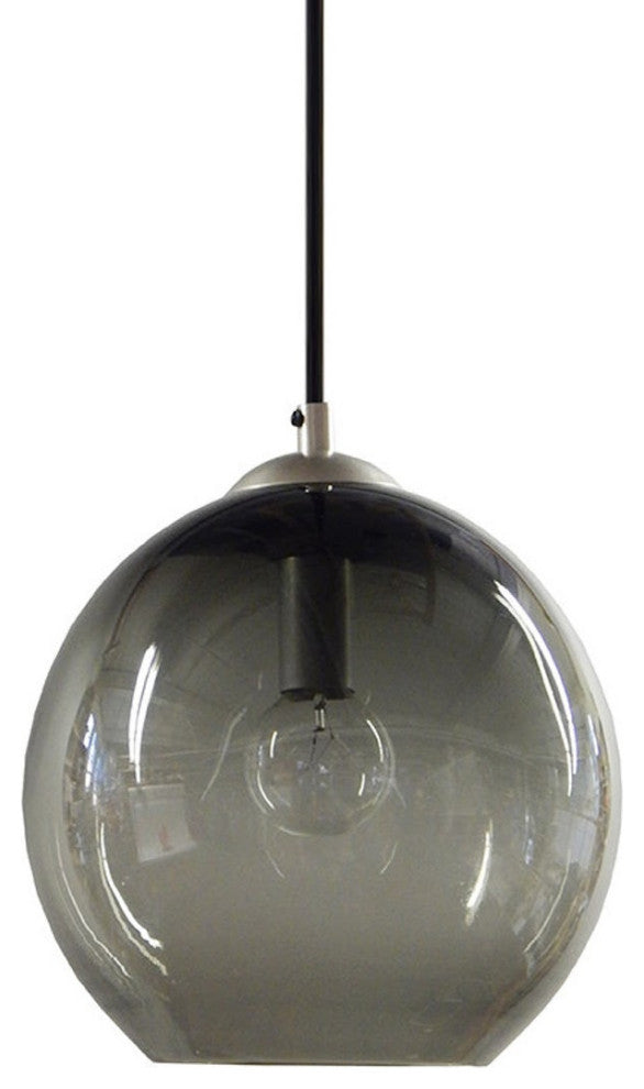 Metro Blown Glass Pendant Light Made in Rhode Island, Gray, 6 X 6, Brushed Nicke