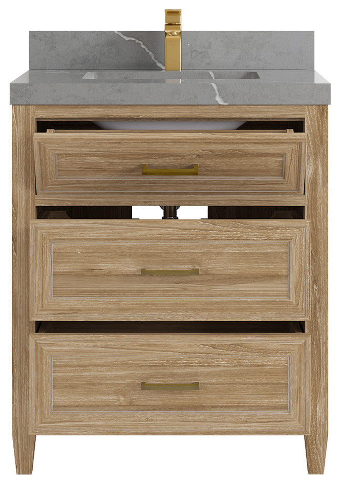 Santa Monica 30 Single Sink Bath Vanity in Whitewashed Teak 2" Piatra Gray