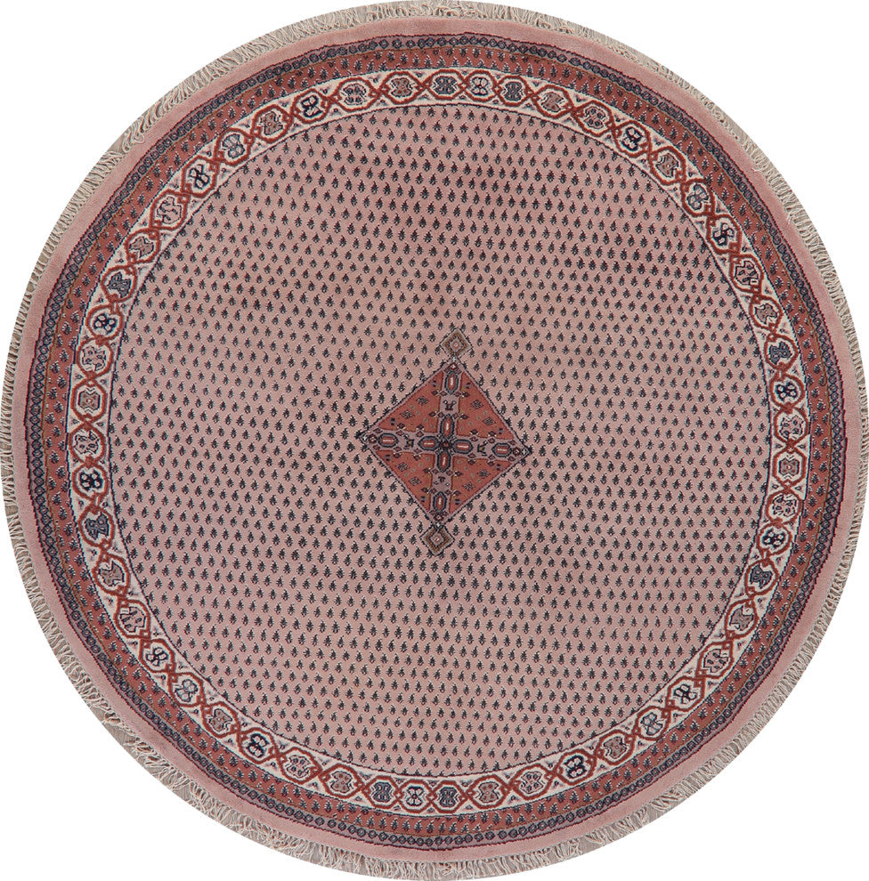 Indian Botemir Traditional Handmade Wool Oriental Area Rug, Pink, 8'3"X8'3"