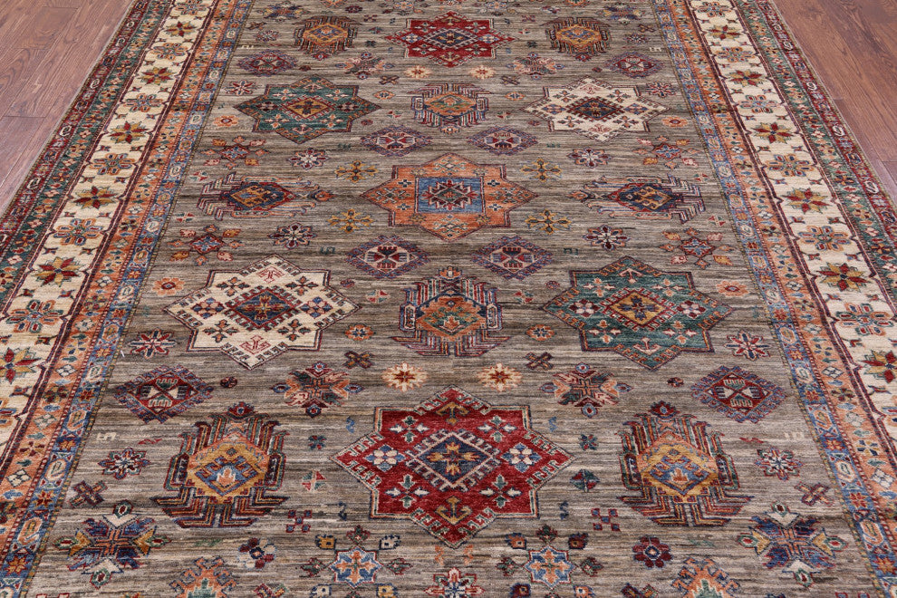 8' 0" X 10' 3" Super Kazak Geometric Handmade Wool Rug Q9779