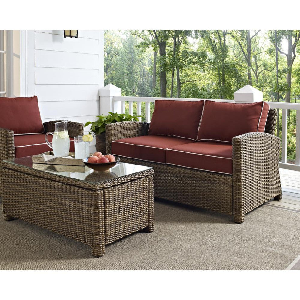 Bradenton Outdoor Wicker Loveseat With Sangria Cushions