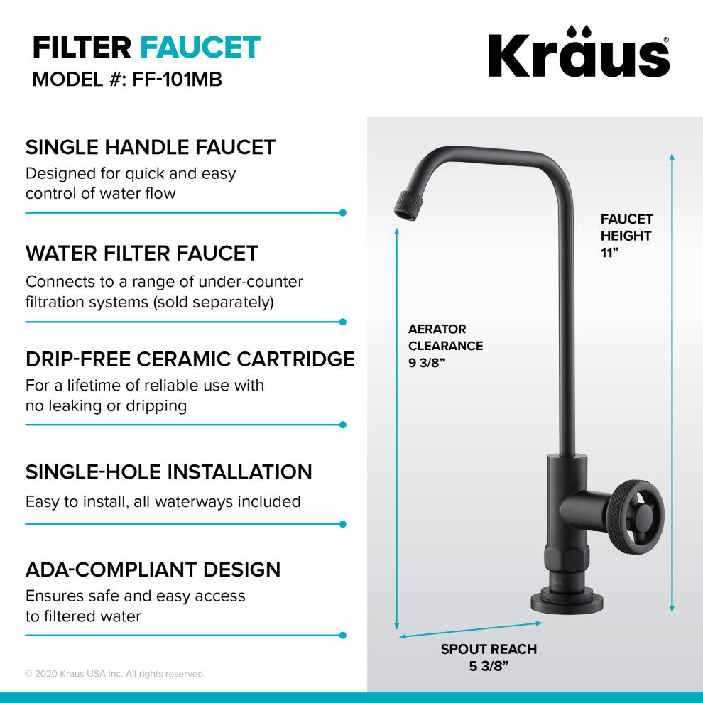 Urbix Bridge Kitchen Faucet, Matte Black, Water Dispenser Ff-101