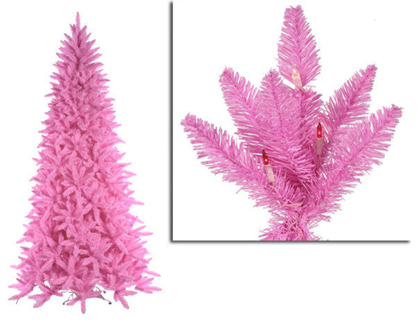 Pre-Lit Slim Pink Ashley Spruce Christmas Tree, Clear and Pink Lights, 12'