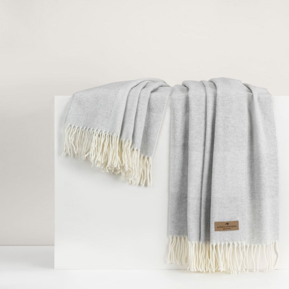 Hampton Plaid Italian Herringbone Throw, Silver