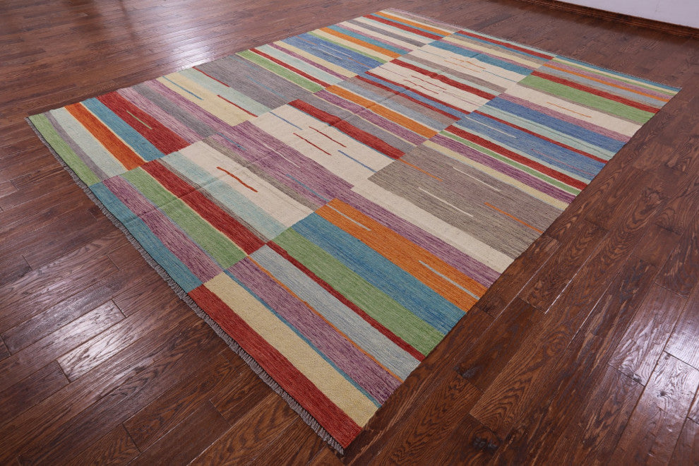 Kilim Flat Weave Wool On Wool Reversible Rug 9' 5" X 12' 0" - Q12593