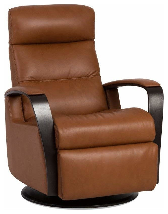 IMG Peak Med Manual Swivel Glider Recliner Savauge Nutmeg Leather Espresso Wood
