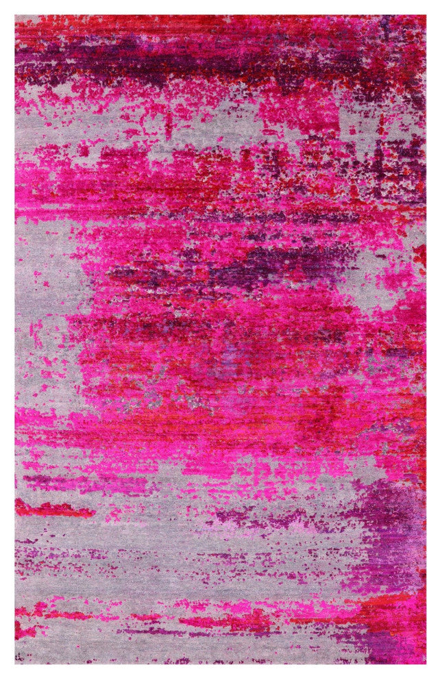 6' 4" X 9' 11" Hand-Knotted Wool and Silk Abstract Rug Q9062