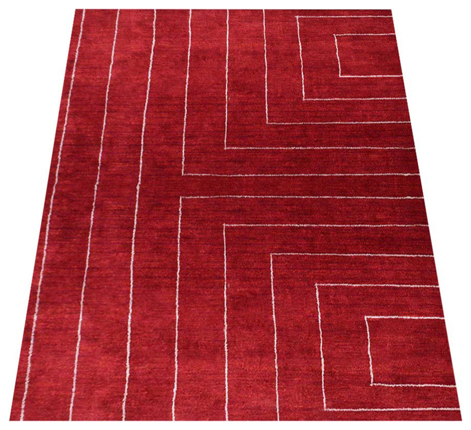 HAND KNOTTED LOOM SILK ECO-FRIENDLY RUGS-8'x10',Rectangle,Red Beige,Geometric
