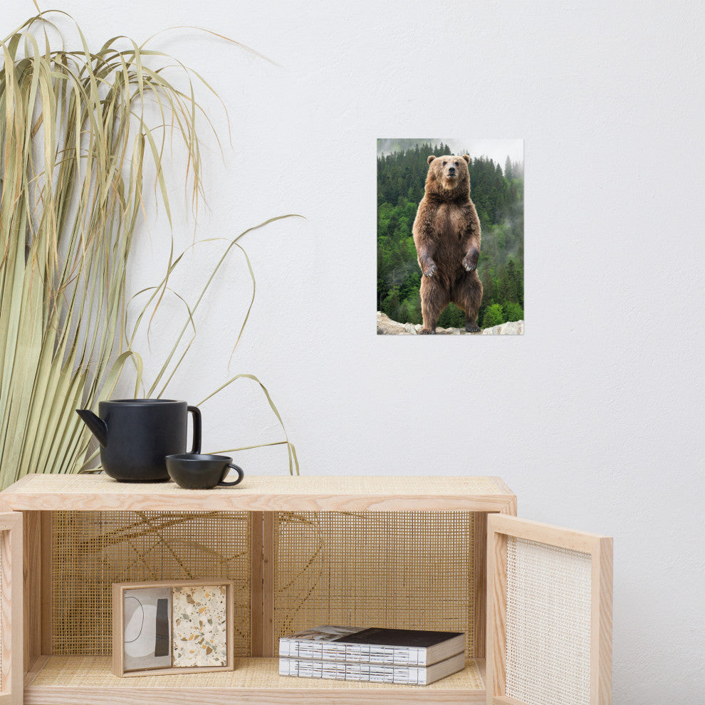 Big Standing Brown Bear On Mountain Top Loose Wall Art Print, 12" X 16"